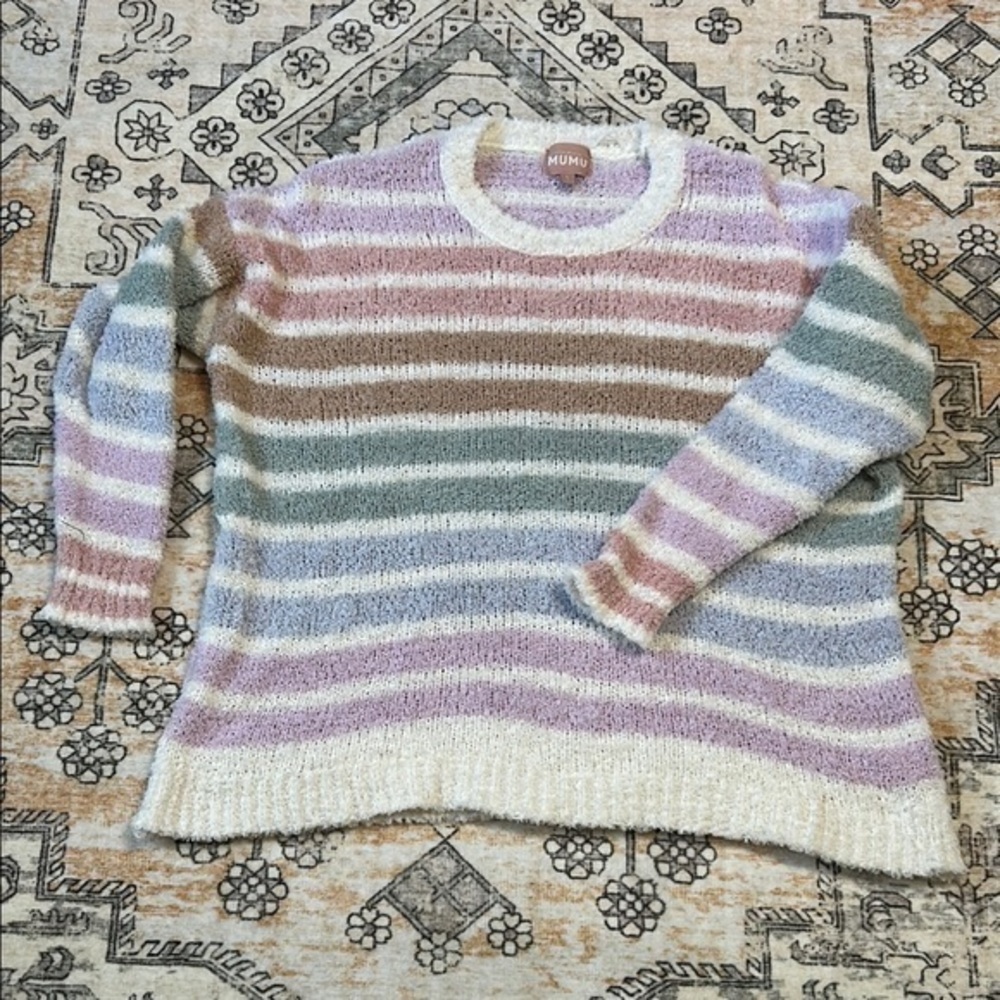 SMYM L Flurry Sweater-Powder Stripe knit cotton blend *see photos